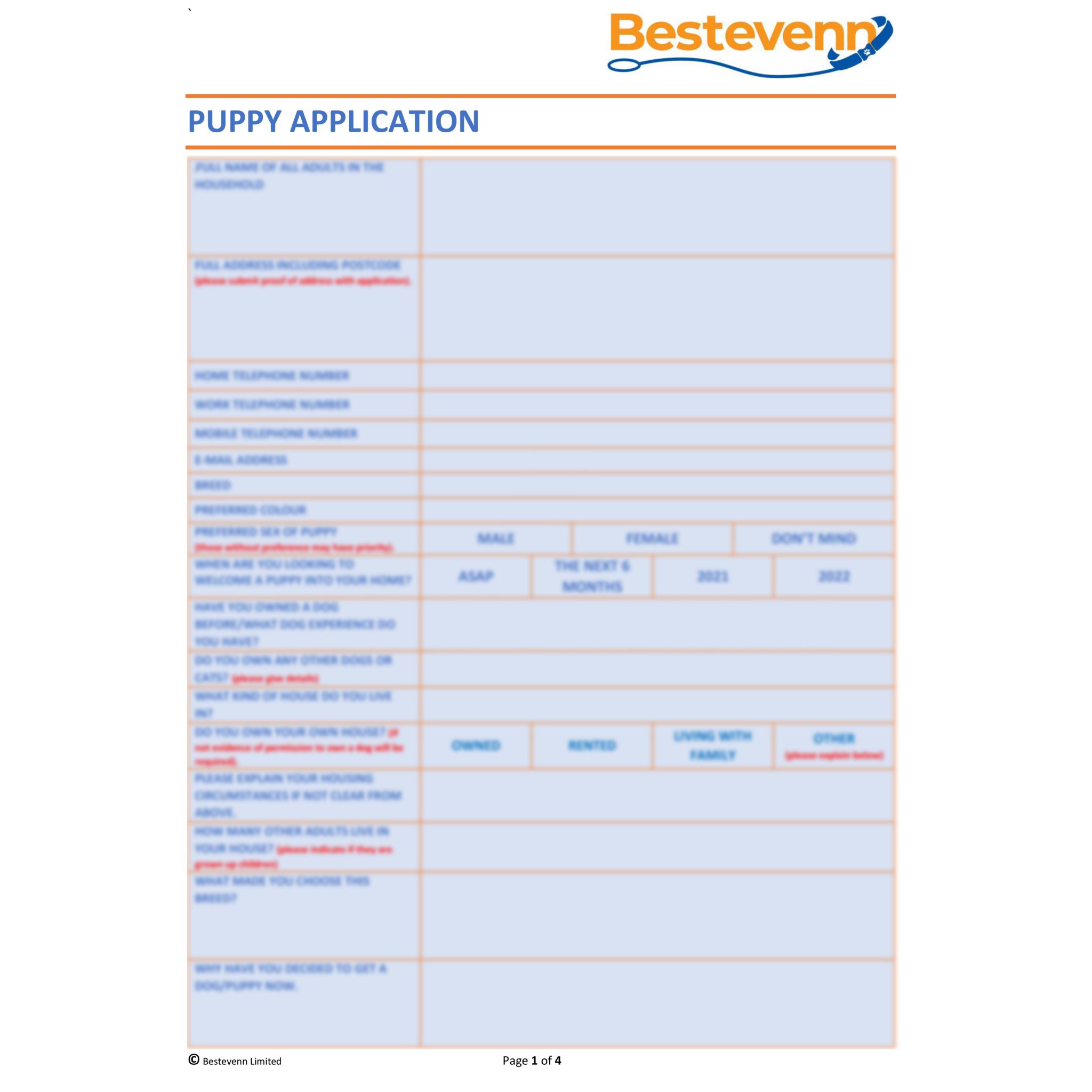 Puppy Screening Application Form
